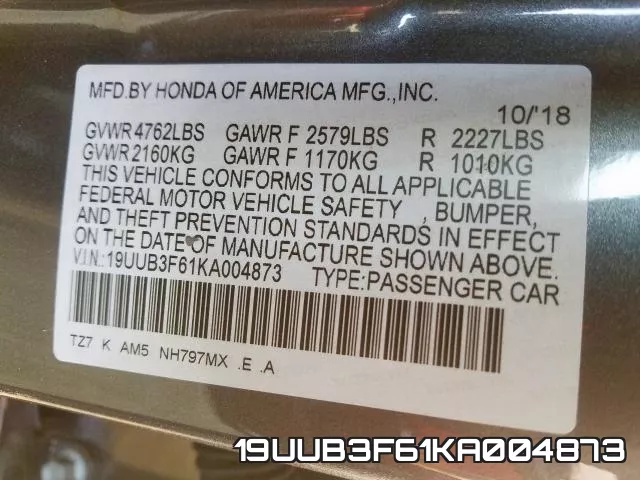 19UUB3F61KA004873 фото 2