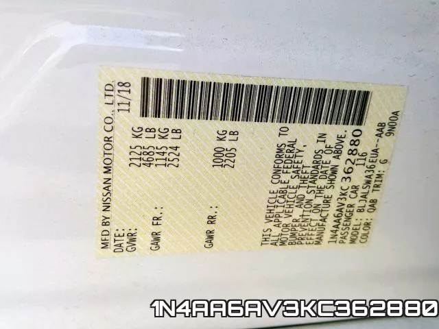 1N4AA6AV3KC362880 фото 2