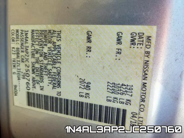 1N4AL3AP2JC250760 фото 2