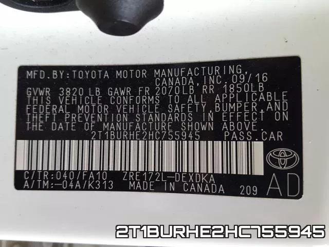 2T1BURHE2HC755945 фото 2