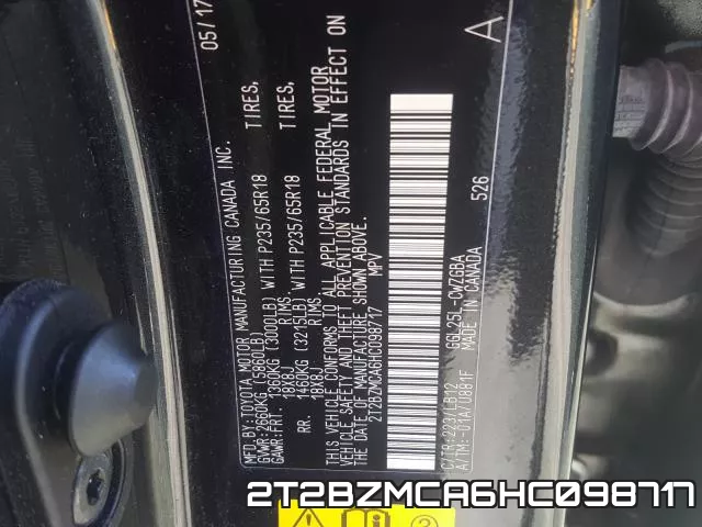 2T2BZMCA6HC098717 фото 2