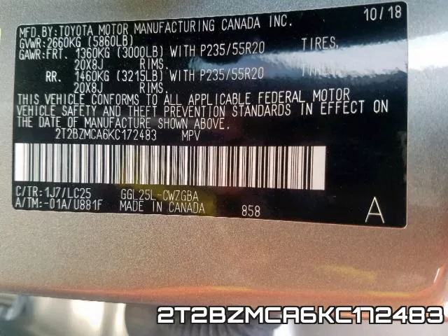 2T2BZMCA6KC172483 фото 2