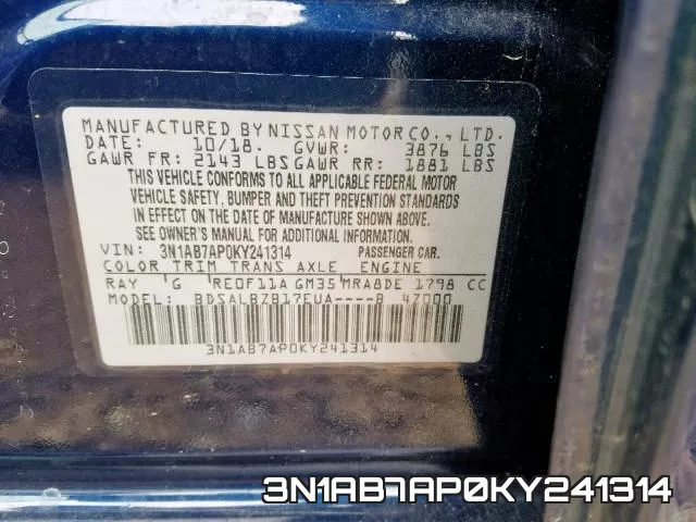 3N1AB7AP0KY241314 фото 2