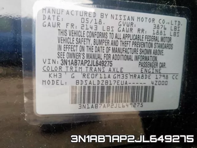 3N1AB7AP2JL649275 фото 2