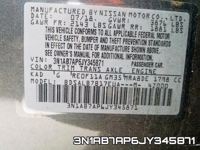 3N1AB7AP6JY345871 фото 2