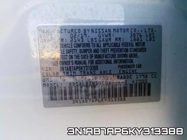 3N1AB7AP6KY313388 фото 2