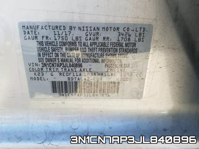 3N1CN7AP3JL840896 фото 2