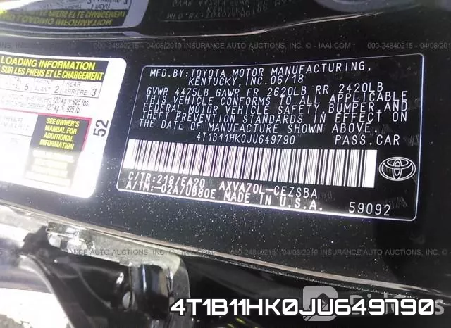 4T1B11HK0JU649790 фото 10