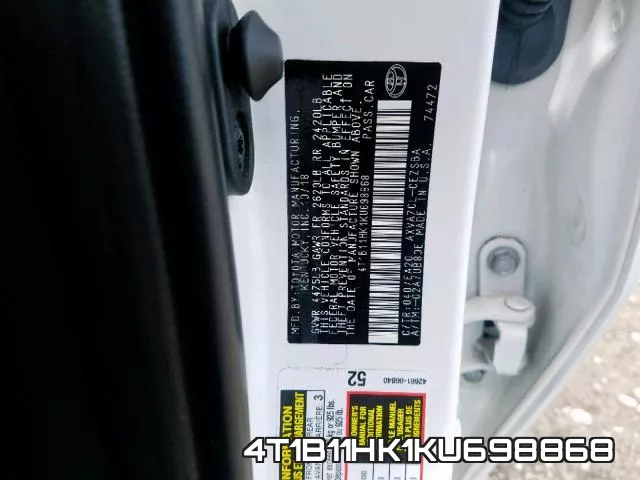 4T1B11HK1KU698868 фото 2