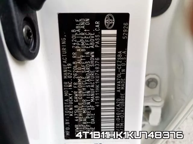 4T1B11HK1KU748376 фото 2