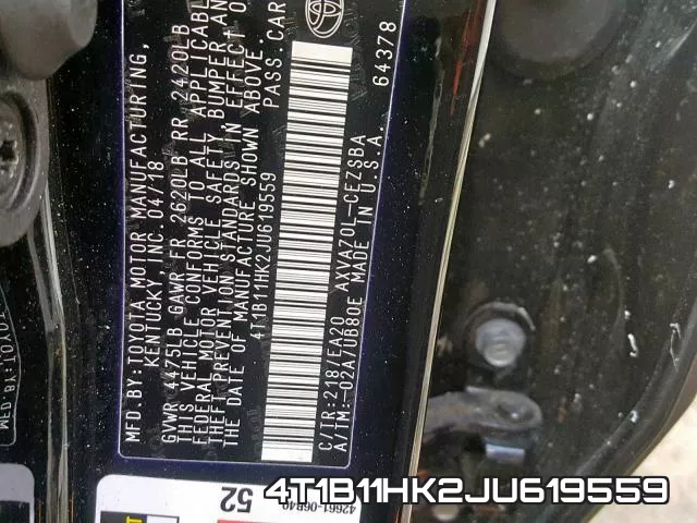 4T1B11HK2JU619559 фото 2