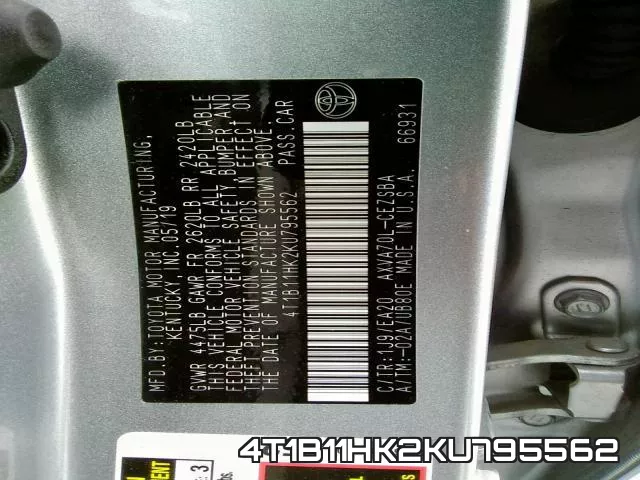 4T1B11HK2KU795562 фото 2