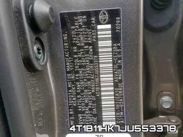 4T1B11HK7JU553378 фото 2