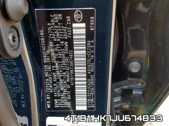4T1B11HK7JU674833 фото 2