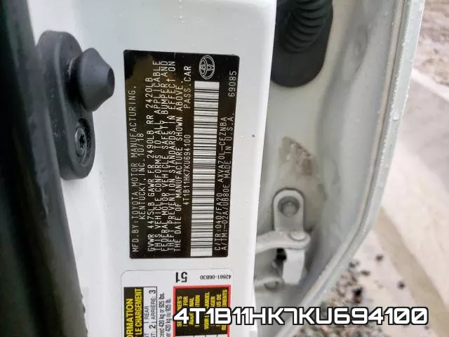 4T1B11HK7KU694100 фото 2