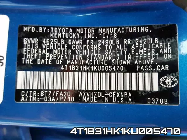4T1B31HK1KU005470 фото 2