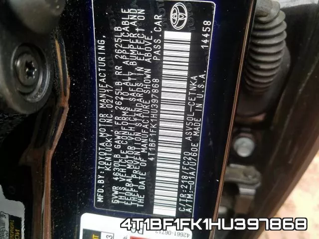 4T1BF1FK1HU397868 фото 2