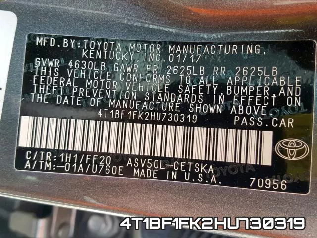 4T1BF1FK2HU730319 фото 2