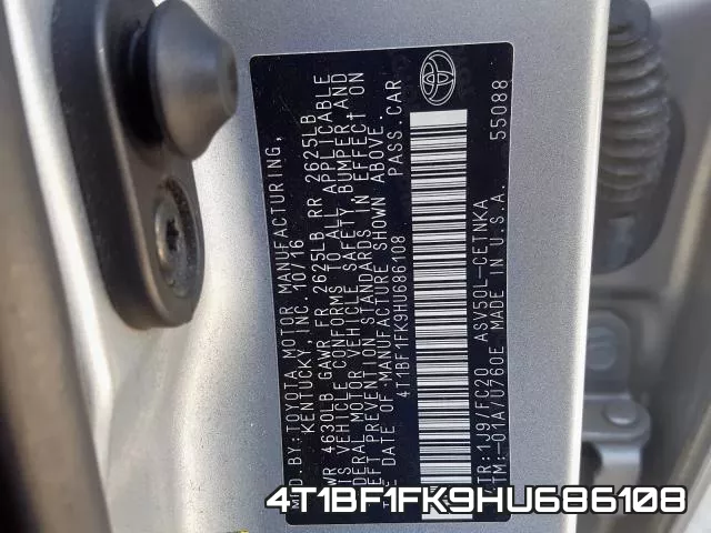 4T1BF1FK9HU686108 фото 2