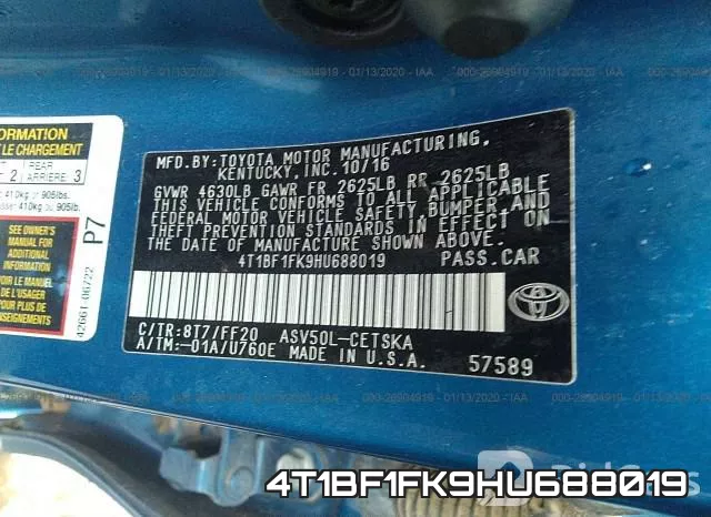 4T1BF1FK9HU688019 фото 10