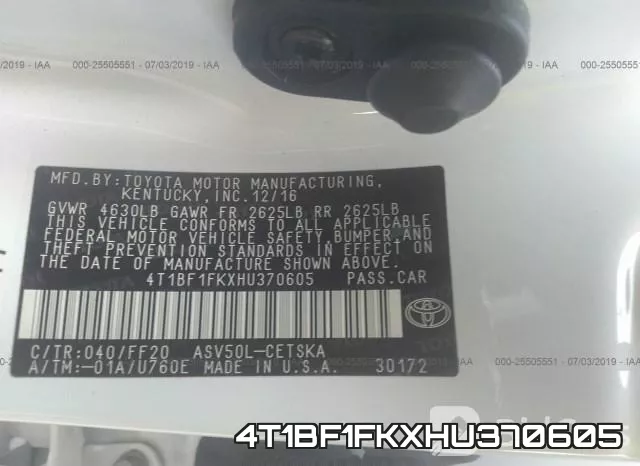4T1BF1FKXHU370605 фото 10