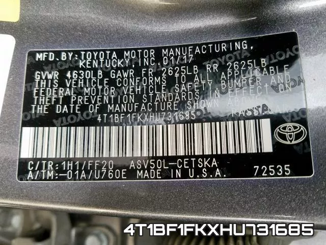 4T1BF1FKXHU731685 фото 2