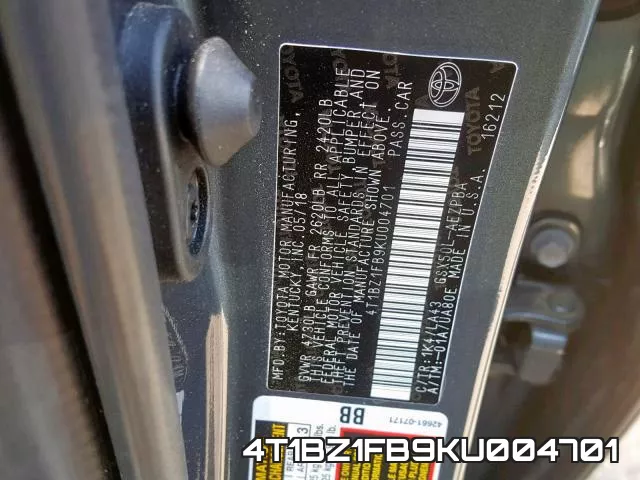 4T1BZ1FB9KU004701 фото 2
