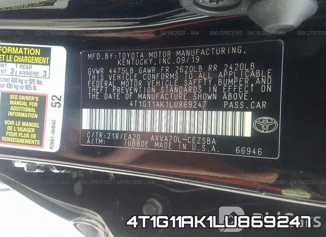 4T1G11AK1LU869247 фото 10