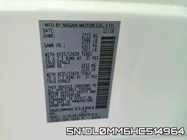 5N1DL0MM6HC514964 фото 2