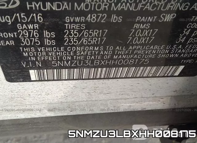 5NMZU3LBXHH008175 фото 10