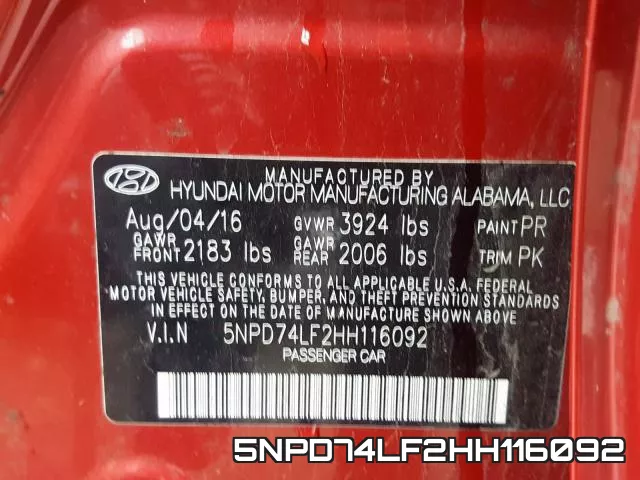 5NPD74LF2HH116092 фото 2