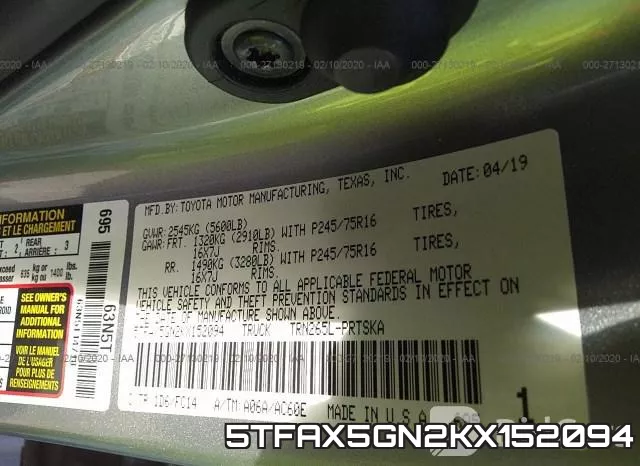 5TFAX5GN2KX152094 фото 10