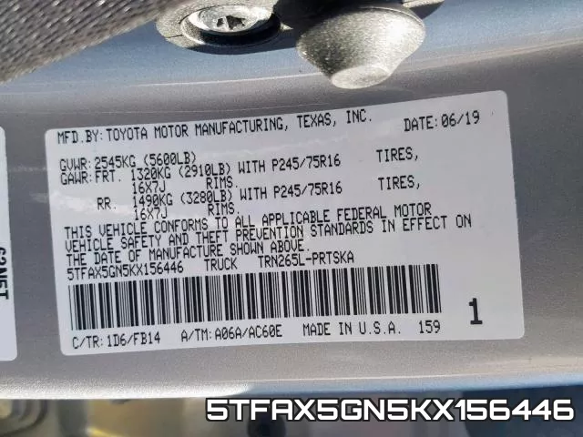 5TFAX5GN5KX156446 фото 2