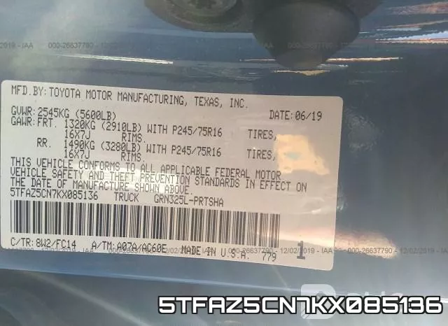 5TFAZ5CN7KX085136 фото 10