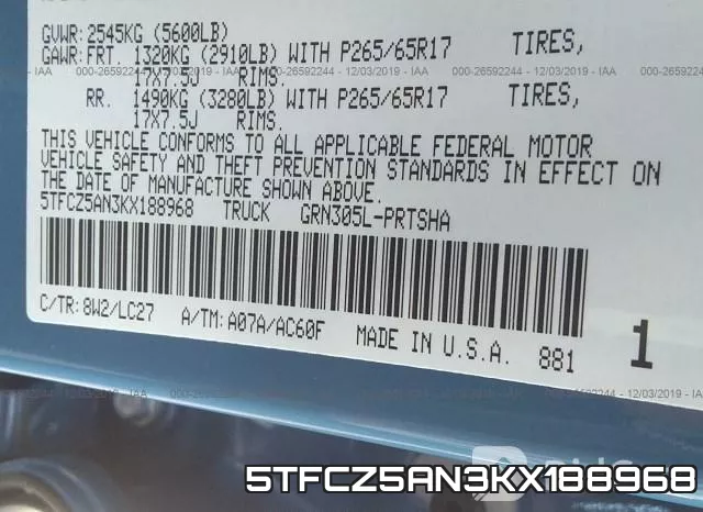 5TFCZ5AN3KX188968 фото 10