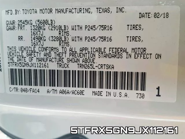 5TFRX5GN9JX112161 фото 2