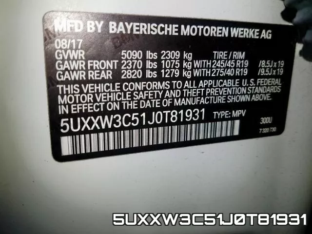 5UXXW3C51J0T81931 фото 2
