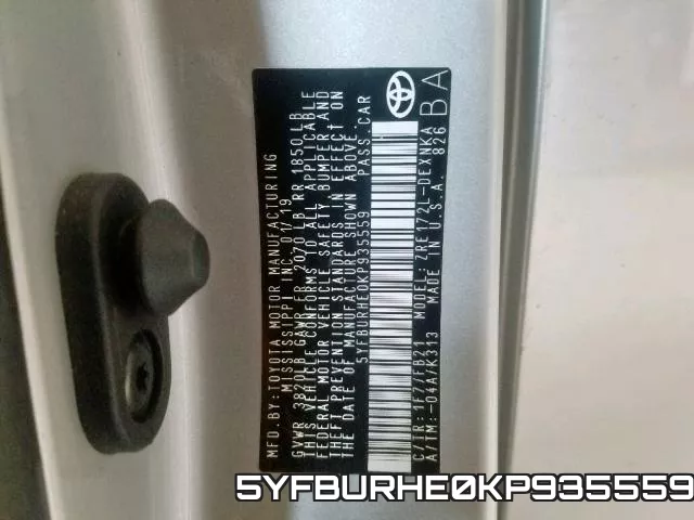 5YFBURHE0KP935559 фото 2