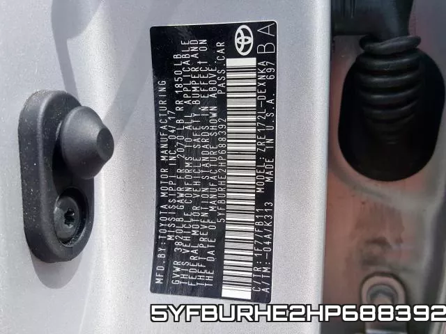 5YFBURHE2HP688392 фото 2
