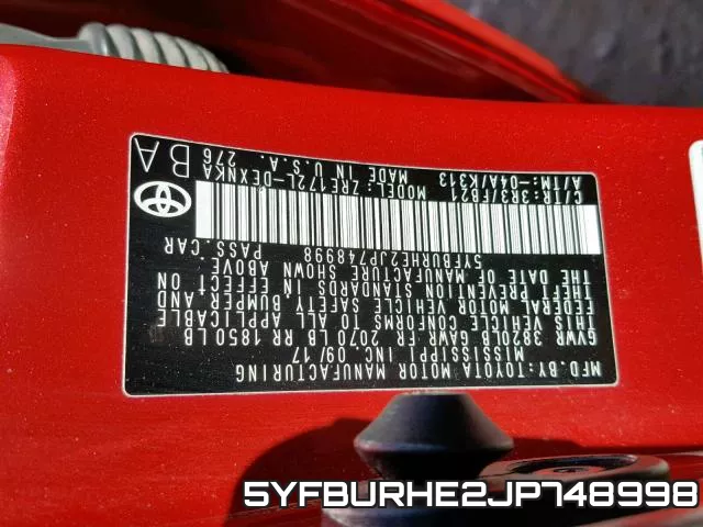 5YFBURHE2JP748998 фото 2