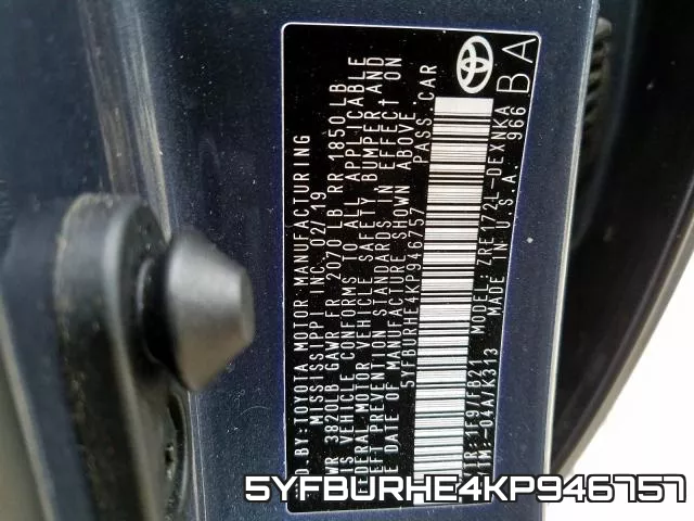 5YFBURHE4KP946757 фото 2