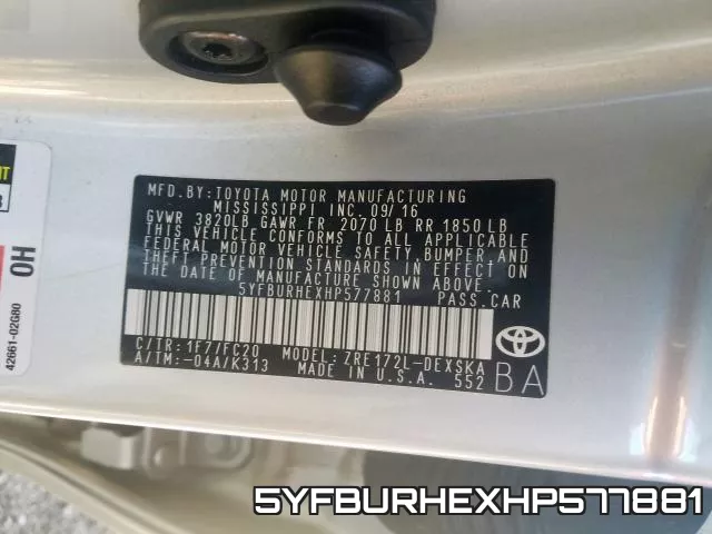5YFBURHEXHP577881 фото 2