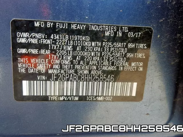 JF2GPABC8HH258546 фото 2