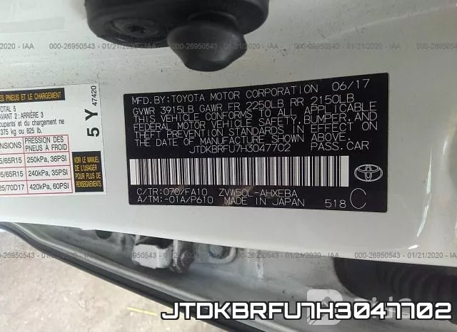 JTDKBRFU7H3047702 фото 10