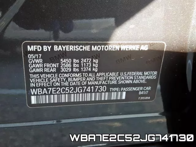 WBA7E2C52JG741730 фото 2