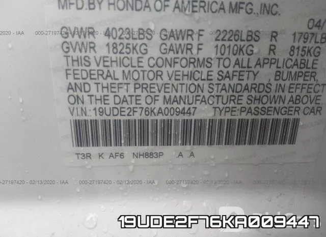 19UDE2F76KA009447 фото 10