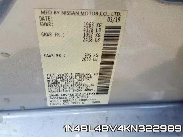 1N4BL4BV4KN322989 фото 2