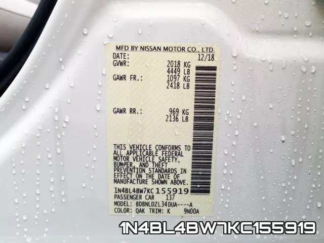 1N4BL4BW7KC155919 фото 2