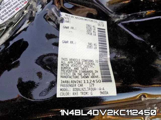 1N4BL4DV2KC112450 фото 2