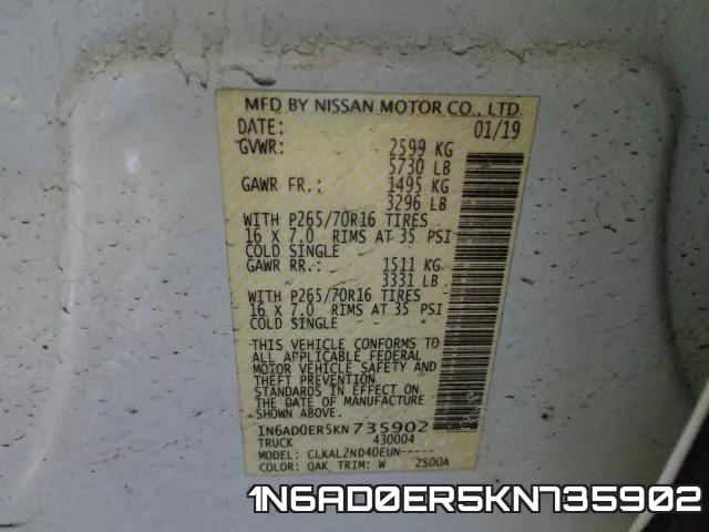 1N6AD0ER5KN735902 фото 2